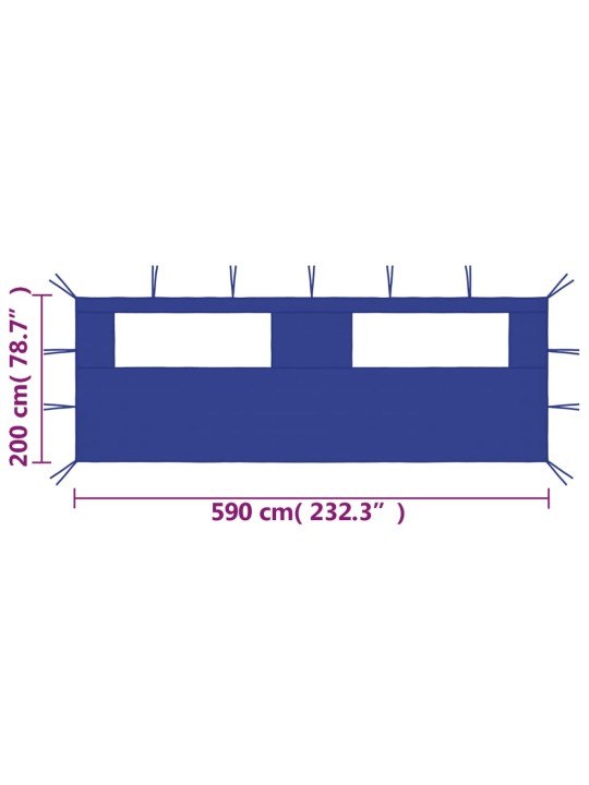 Dārza nojumes siena ar logiem, 6x2 m, zila