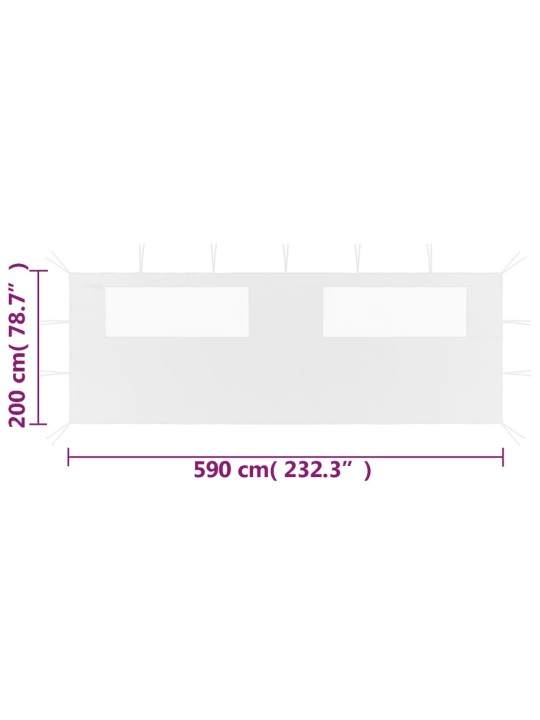 Dārza nojumes siena ar logiem, 6x2 m, balta