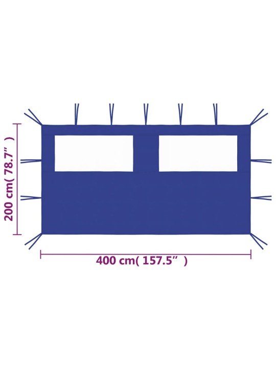 Dārza nojumes siena ar logiem, 4x2 m, zila