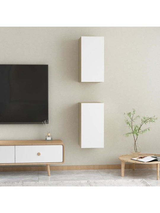 Tv skapīši 2 gab. 30,5x30x60 cm balti, ozola, inženierijas koks