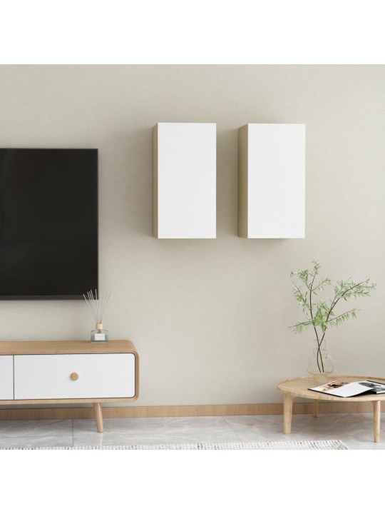 Tv skapīši 2 gab. 30,5x30x60 cm balti, ozola, inženierijas koks