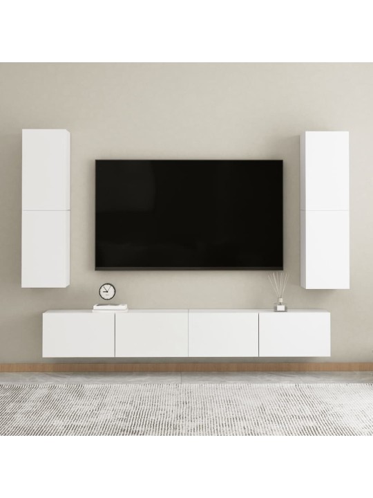 TV skapītis, balts, 30,5x30x110 cm, inženierijas koks