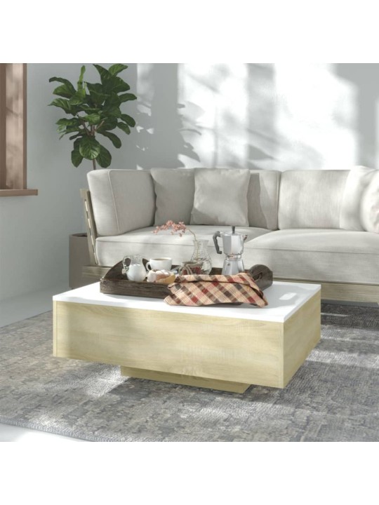 Kafijas galdiņš, 85x55x31 cm, balta, ozolkoka krāsa