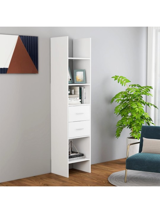 Grāmatu plaukts, balts, 40x35x180 cm, skaidu plāksne