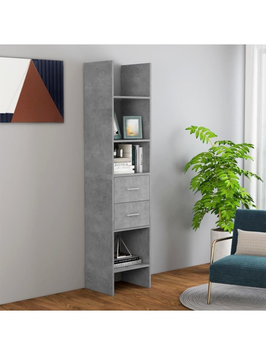 Grāmatu plaukts, betona pelēks, 40x35x180 cm, skaidu plāksne