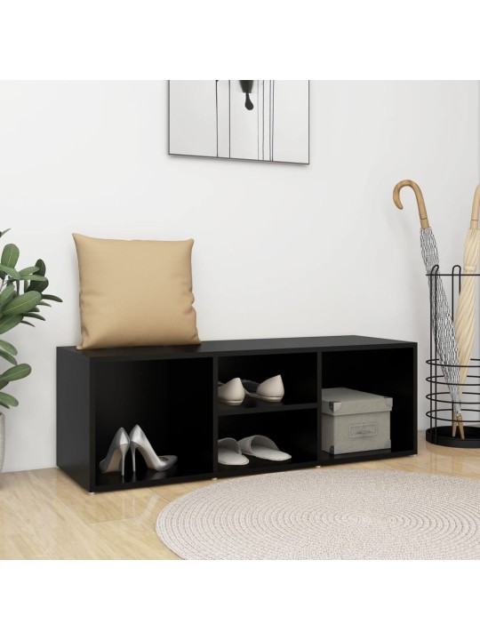 Apavu uzglabāšanas sols, melns, 105x35x35 cm, inženierijas koks