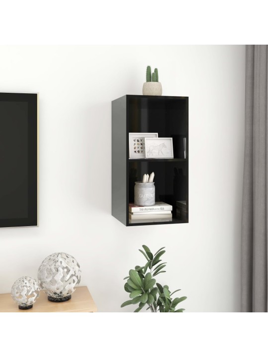 Sienas tv skapītis, spīdīgi melns, 37x37x72cm inženierijas koks