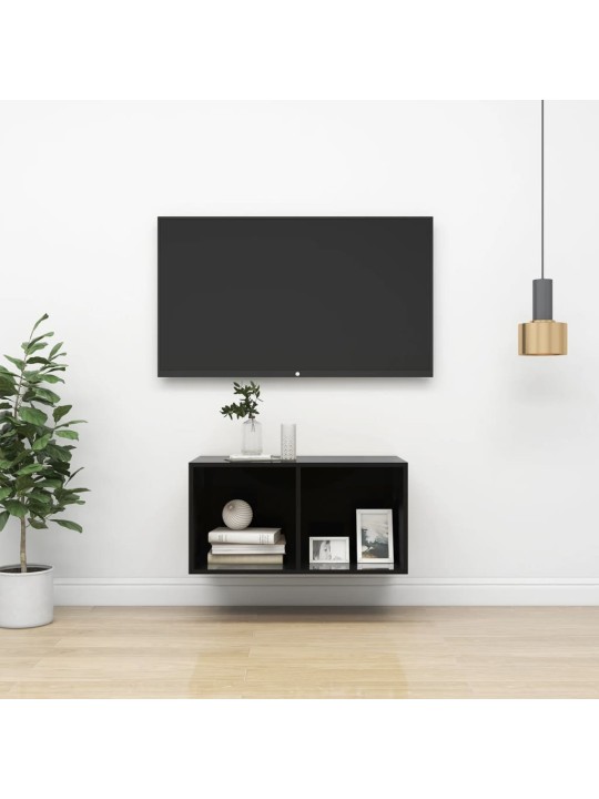 Sienas tv skapītis, spīdīgi melns, 37x37x72cm inženierijas koks