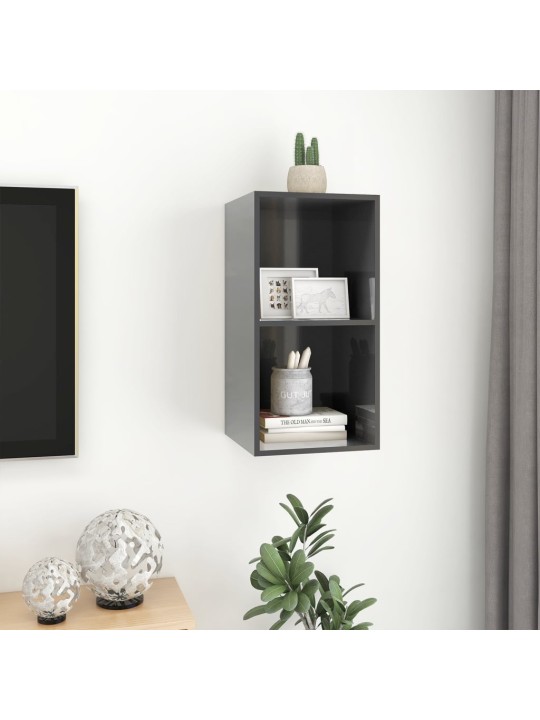 Sienas tv skapītis spīdīgi pelēks 37x37x72 cm inženierijas koks