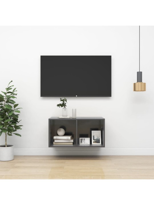 Sienas tv skapītis spīdīgi pelēks 37x37x72 cm inženierijas koks