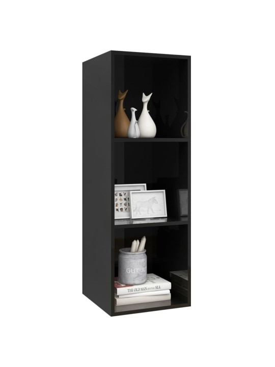 Sienas tv skapītis spīdīgi melns 37x37x107 cm inženierijas koks