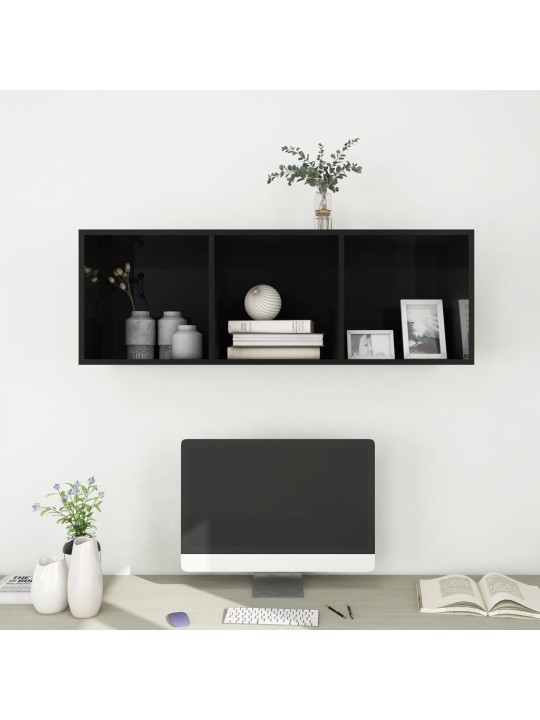 Sienas tv skapītis spīdīgi melns 37x37x107 cm inženierijas koks
