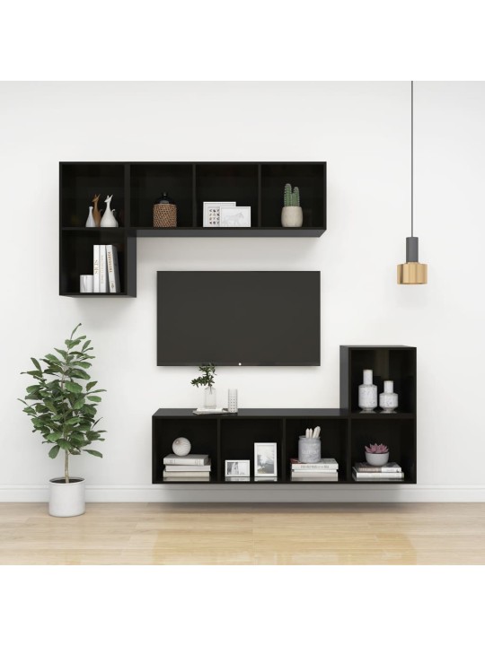 Sienas tv skapītis spīdīgi melns 37x37x107 cm inženierijas koks