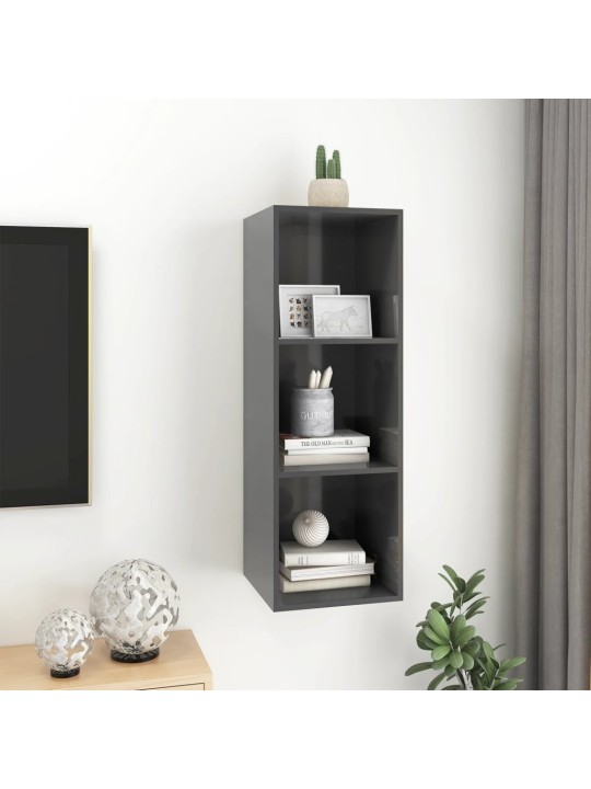 Sienas tv skapītis spīdīgi pelēks 37x37x107cm inženierijas koks