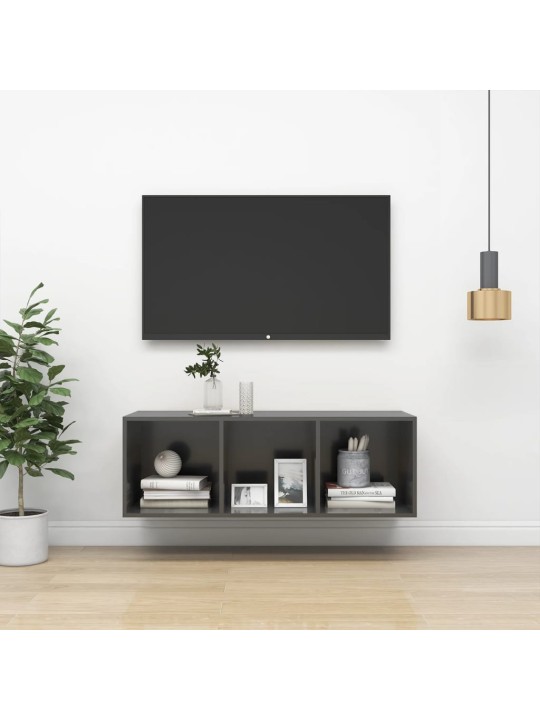 Sienas tv skapītis spīdīgi pelēks 37x37x107cm inženierijas koks