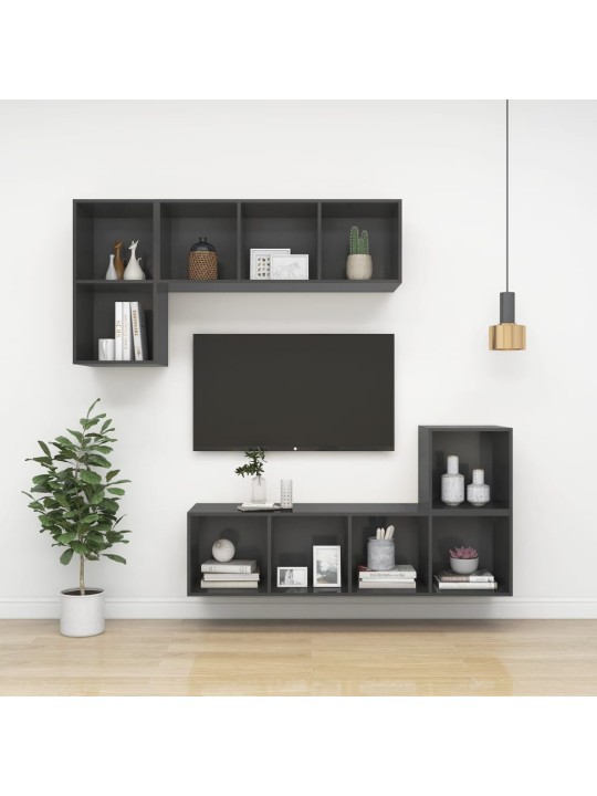Sienas tv skapītis, pelēks, 37x37x142,5 cm, inženierijas koks