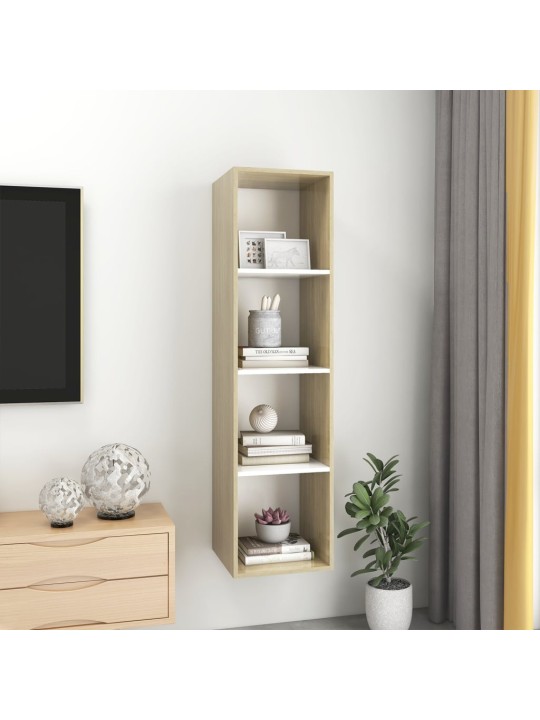 Sienas tv skapītis, ozolkoka, balts, 37x37x142,5 cm