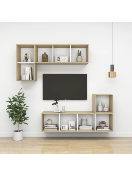 Sienas tv skapītis, ozolkoka, balts, 37x37x142,5 cm