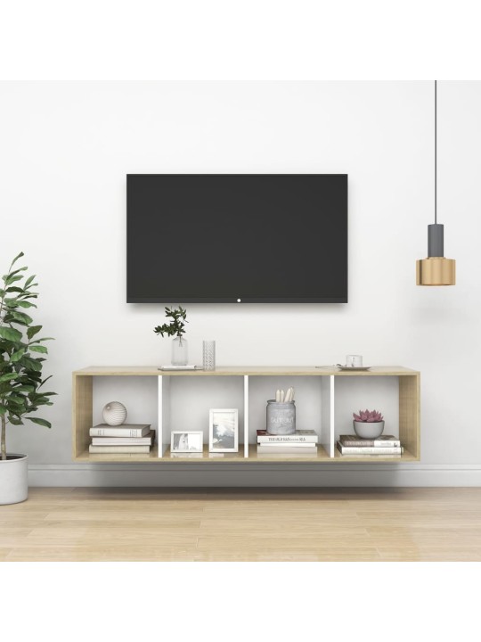 Sienas tv skapītis, ozolkoka, balts, 37x37x142,5 cm
