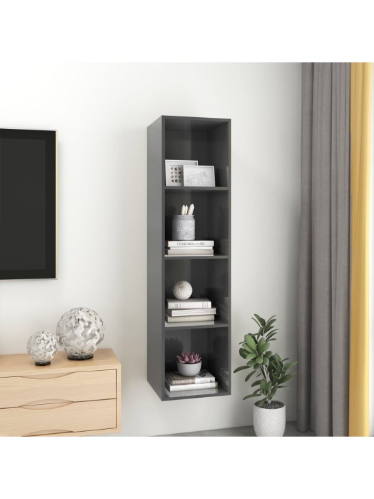 Sienas tv skapītis, spīdīgi pelēks, 37x37x142,5 cm