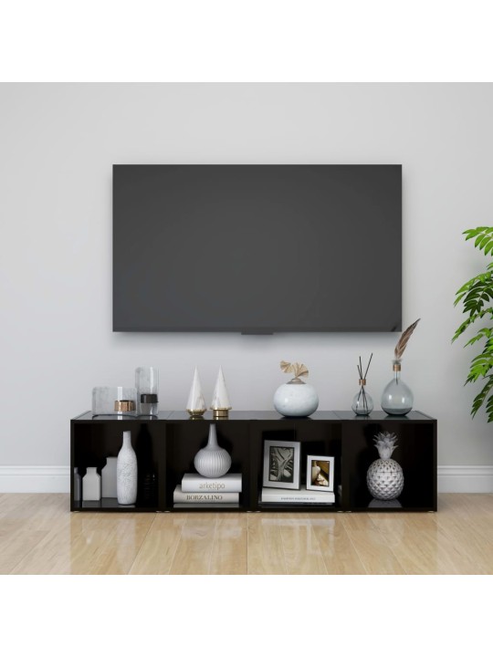 Tv plaukti, 4 gab., melni, 37x35x37 cm, inženierijas koks