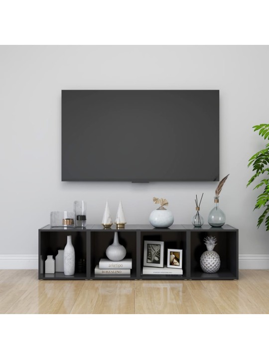 Tv plaukti, 4 gab., pelēki, 37x35x37 cm, inženierijas koks