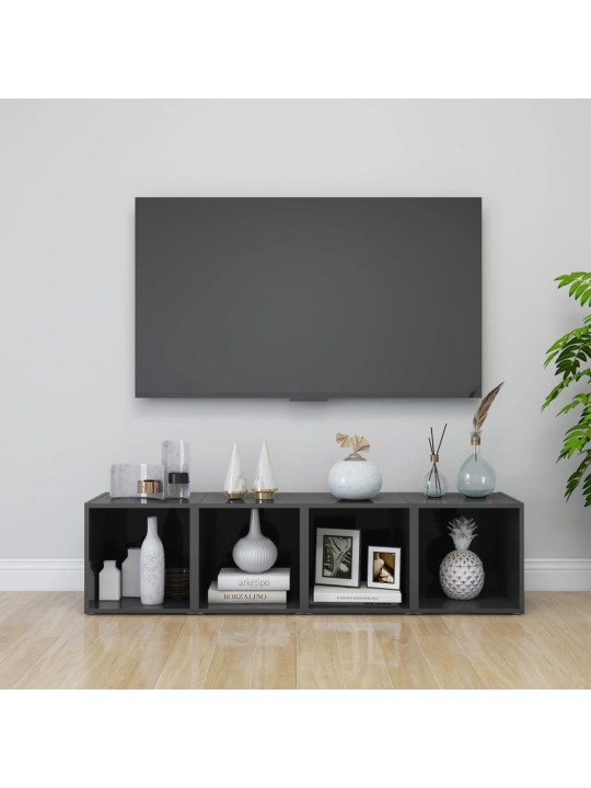 Tv plaukti, 2 gab., spīdīgi pelēki 37x35x37cm inženierijas koks