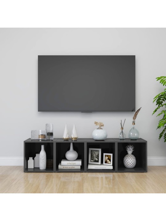 Tv plaukti, 4 gab., spīdīgi pelēki 37x35x37cm inženierijas koks