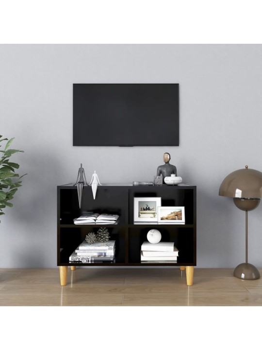 Tv skapītis ar koka kājām, melns, 69,5x30x50 cm