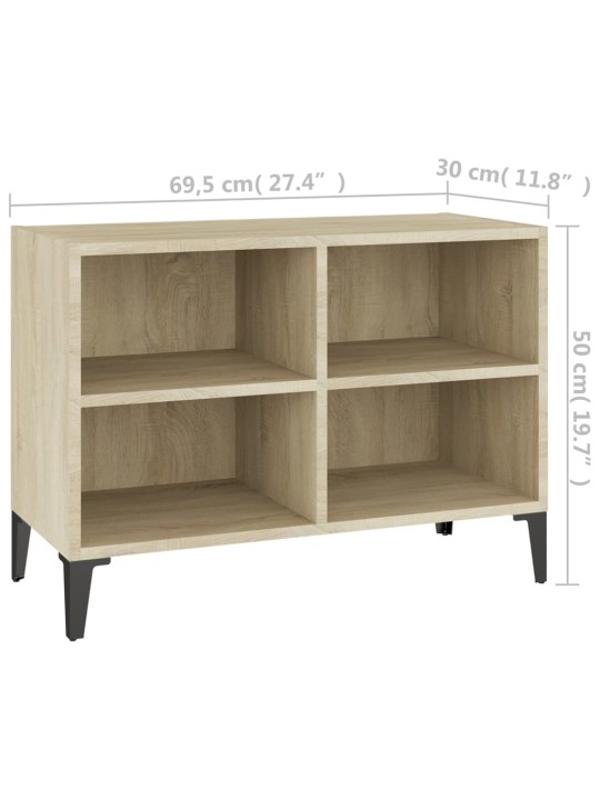 Tv plaukts ar metāla kājām, ozolkoka krāsa, 69,5x30x50 cm