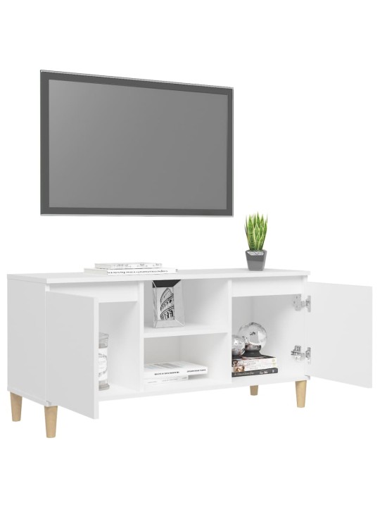 Tv skapītis ar masīvkoka kājām, balts, 103,5x35x50 cm