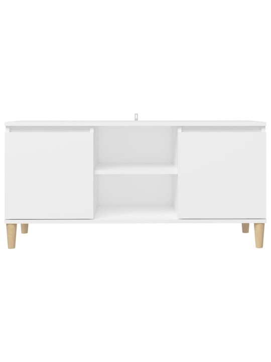 Tv skapītis ar masīvkoka kājām, balts, 103,5x35x50 cm