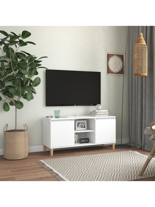 Tv skapītis ar masīvkoka kājām, balts, 103,5x35x50 cm