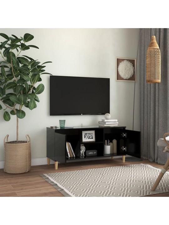 Tv skapītis, melns, 103,5x35x50 cm, masīvkoka kājas