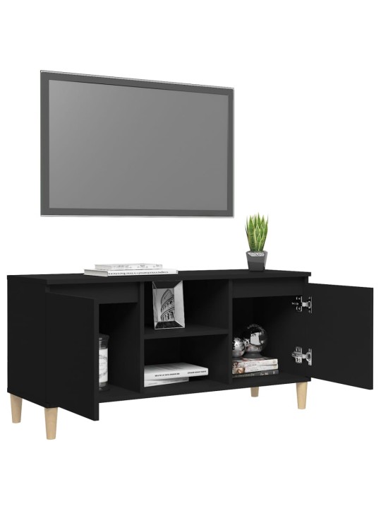 Tv skapītis, melns, 103,5x35x50 cm, masīvkoka kājas