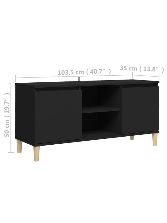 Tv skapītis, melns, 103,5x35x50 cm, masīvkoka kājas