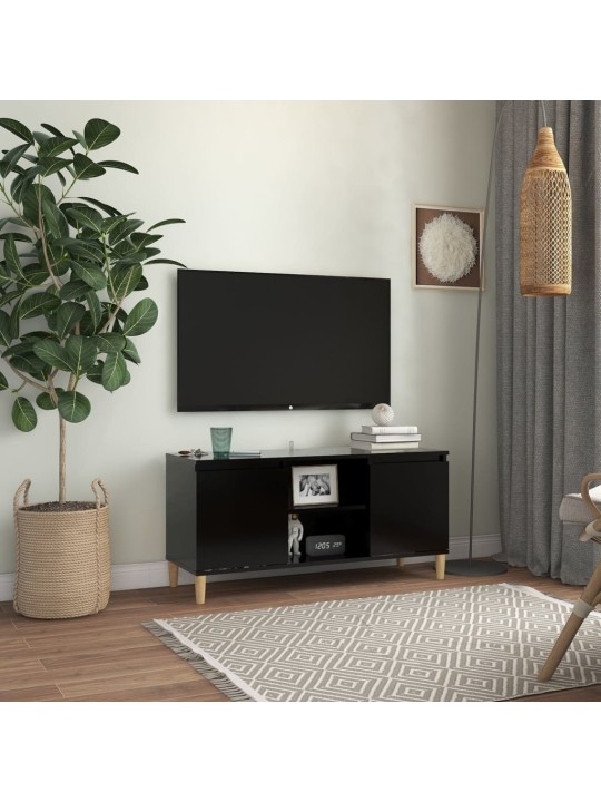 Tv skapītis, melns, 103,5x35x50 cm, masīvkoka kājas