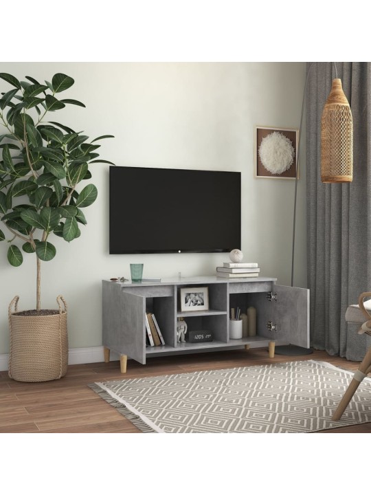 Tv skapītis ar masīvkoka kājām, betona pelēks, 103,5x35x50 cm