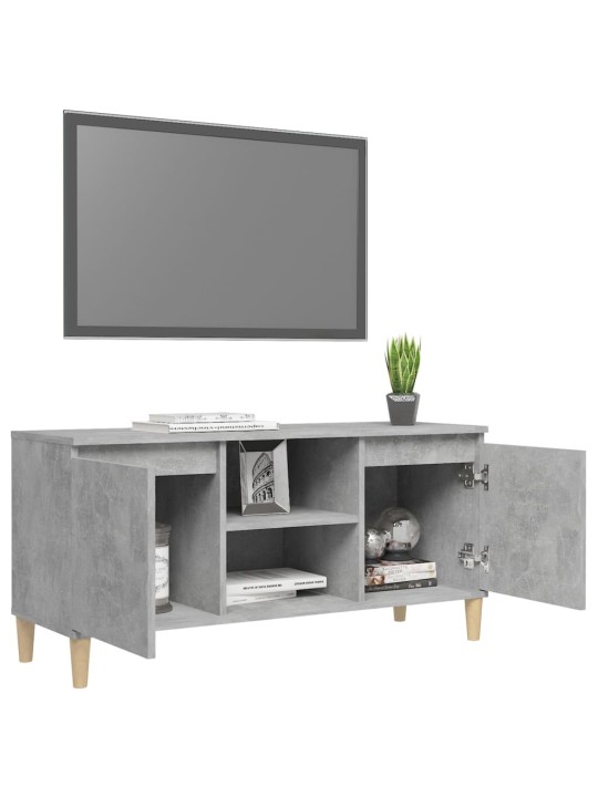 Tv skapītis ar masīvkoka kājām, betona pelēks, 103,5x35x50 cm