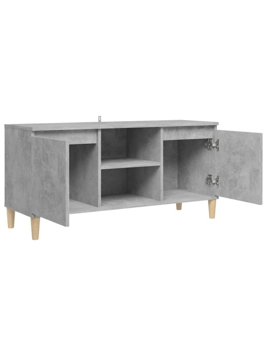 Tv skapītis ar masīvkoka kājām, betona pelēks, 103,5x35x50 cm