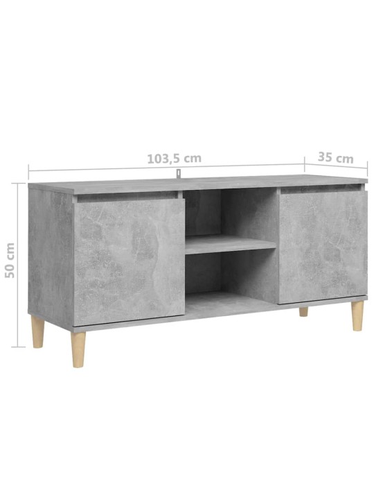 Tv skapītis ar masīvkoka kājām, betona pelēks, 103,5x35x50 cm