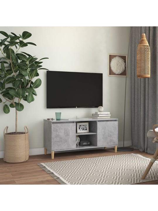 Tv skapītis ar masīvkoka kājām, betona pelēks, 103,5x35x50 cm