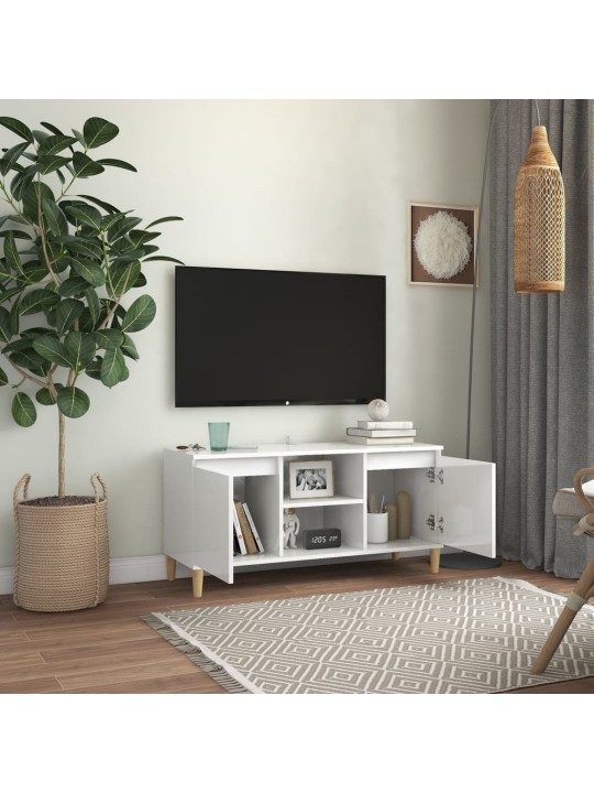 Tv skapītis, spīdīgi balts, 103,5x35x50 cm, skaidu plāksne