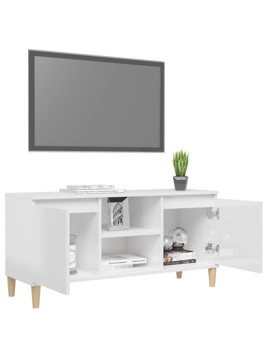 Tv skapītis, spīdīgi balts, 103,5x35x50 cm, skaidu plāksne