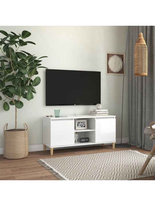 Tv skapītis, spīdīgi balts, 103,5x35x50 cm, skaidu plāksne