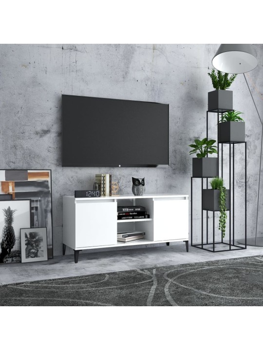 Tv skapītis, balts, 103,5x35x50 cm, skaidu plātne, metāla kājas