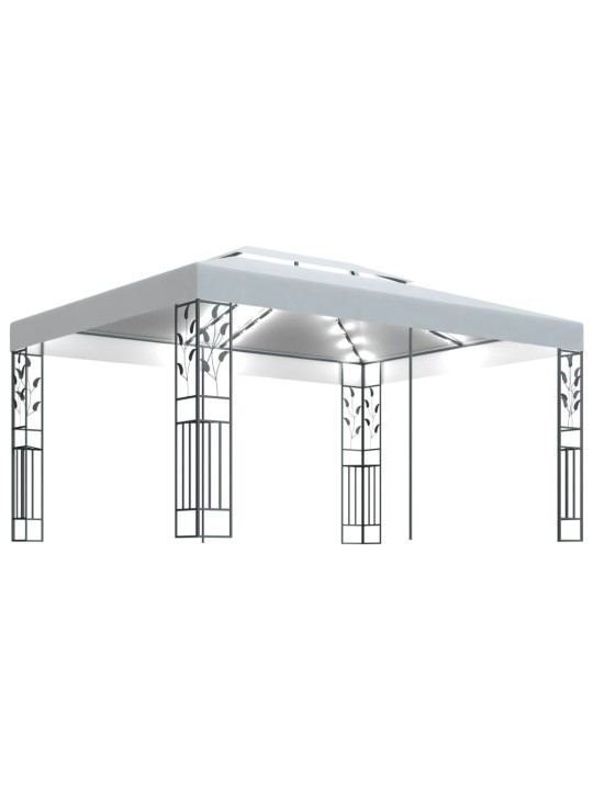 Dārza nojume ar dubulto jumtu un led lampiņām, 3x4 m, balta