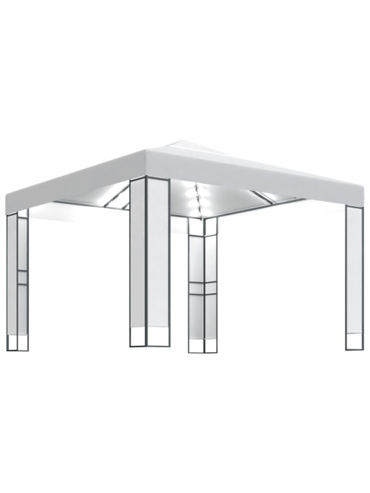 Dārza nojume ar dubulto jumtu un led lampiņām, 3x3 m, balta