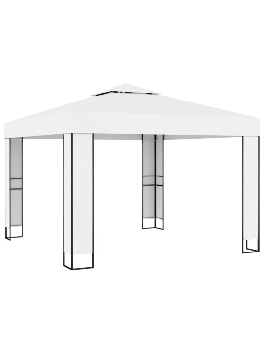 Dārza nojume ar dubulto jumtu un led lampiņām, 3x3 m, balta