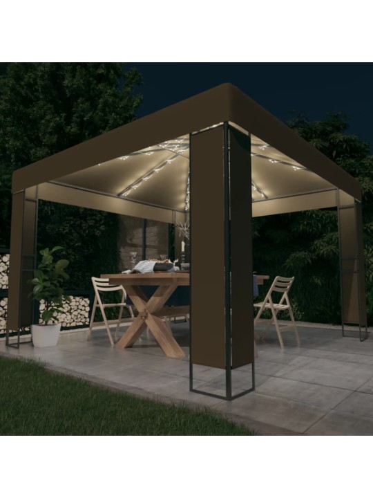 Dārza nojume ar dubulto jumtu un led, 3x3x2,7m, pelēkbrūna